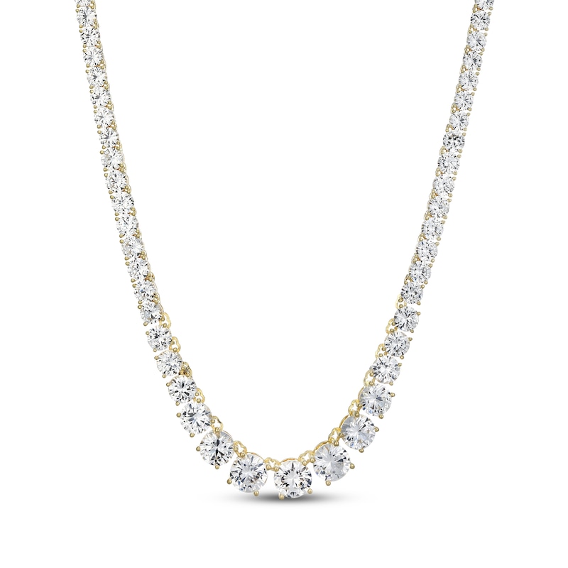 Main Image 1 of White Lab-Created Sapphire Graduated Line Necklace 18K Yellow Gold-Plated Sterling Silver 17&quot;