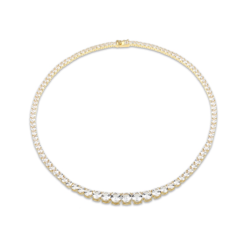 Main Image 2 of White Lab-Created Sapphire Graduated Line Necklace 18K Yellow Gold-Plated Sterling Silver 17&quot;