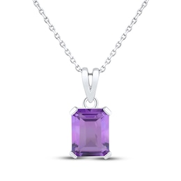 Emerald-Cut Amethyst Solitaire Necklace Sterling Silver 18&quot;