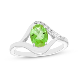 Oval-Cut Peridot & White Lab-Created Sapphire Ring Sterling Silver