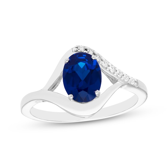 Oval-Cut Blue Lab-Created Sapphire & White Lab-Created Sapphire Ring Sterling Silver