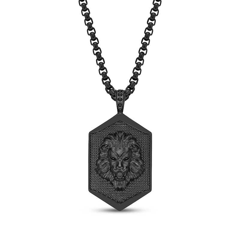 Main Image 1 of Men's Lion Head Dog Tag Necklace Black Ion-Plated Stainless Steel 24&quot;