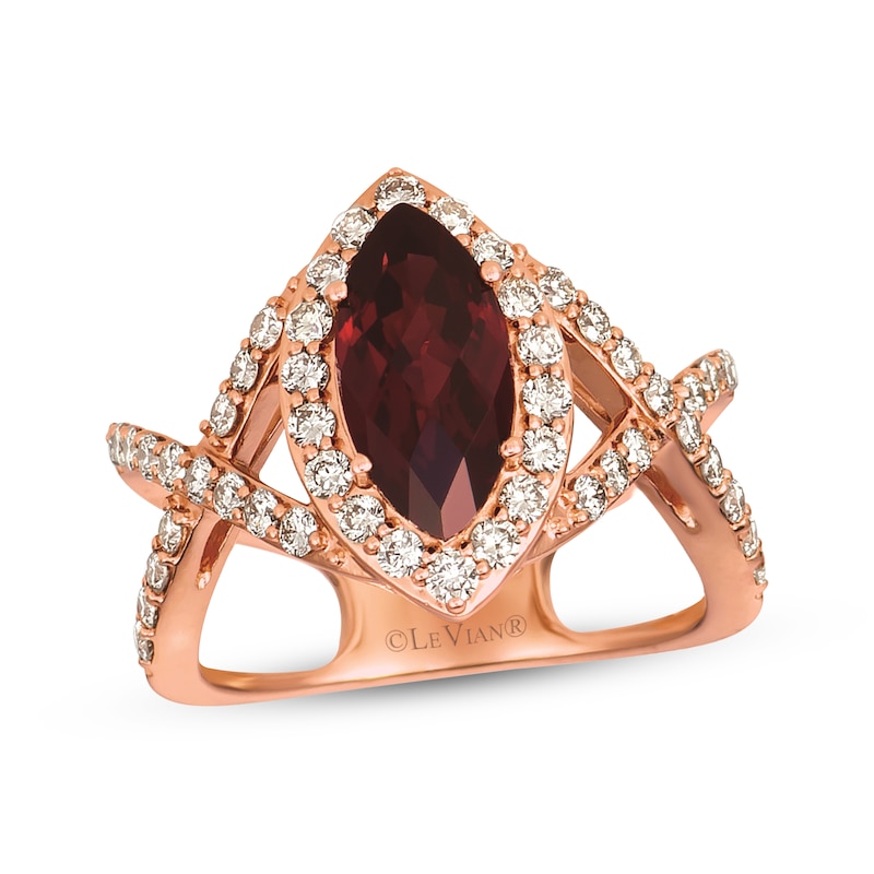 Main Image 1 of Le Vian Marquise-Cut Garnet Ring 7/8 ct tw Diamonds 14K Strawberry Gold