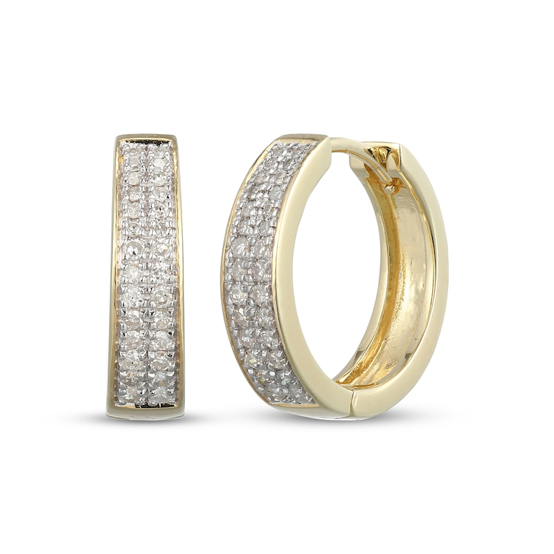 Main Image 1 of Diamond Pavé Two-Row Huggie Hoop Earrings 1/4 ct tw 10K Yellow Gold