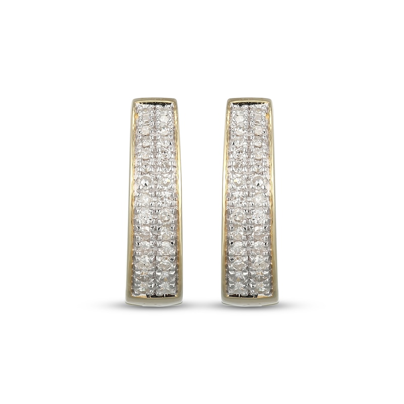 Main Image 2 of Diamond Pavé Two-Row Huggie Hoop Earrings 1/4 ct tw 10K Yellow Gold