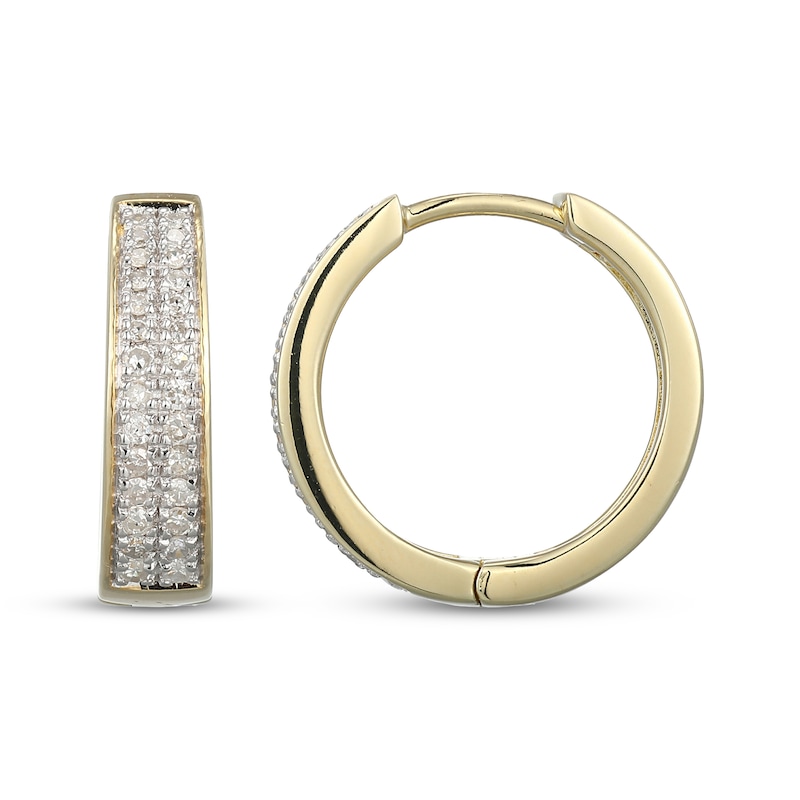 Main Image 3 of Diamond Pavé Two-Row Huggie Hoop Earrings 1/4 ct tw 10K Yellow Gold