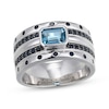 Thumbnail Image 1 of Men's Emerald-Cut London Blue Topaz & Black Lab-Created Sapphire Ring Sterling Silver