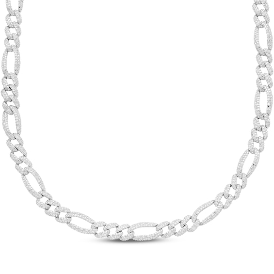 Men's Diamond Figaro Chain Necklace 2-3/4 ct tw Sterling Silver 20"