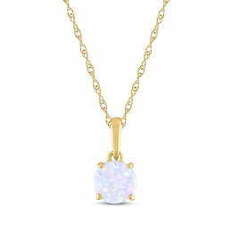Lab-Created Opal Solitaire Necklace 10K Yellow Gold 18&quot;