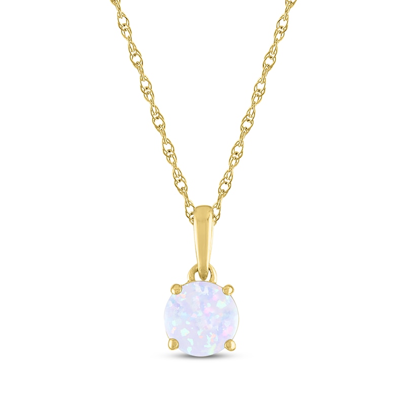 Main Image 1 of Lab-Created Opal Solitaire Necklace 10K Yellow Gold 18&quot;