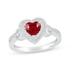 Thumbnail Image 1 of Heart-Shaped Lab-Created Ruby & White Lab-Created Sapphire Buckle Ring Sterling Silver