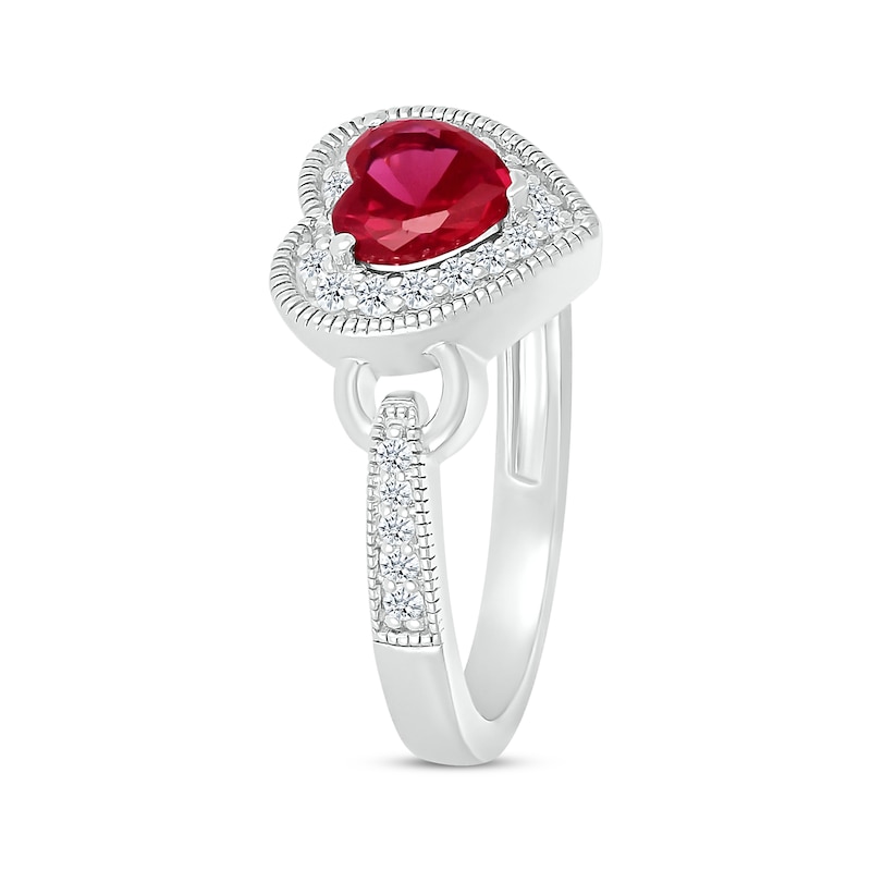 Main Image 2 of Heart-Shaped Lab-Created Ruby & White Lab-Created Sapphire Buckle Ring Sterling Silver