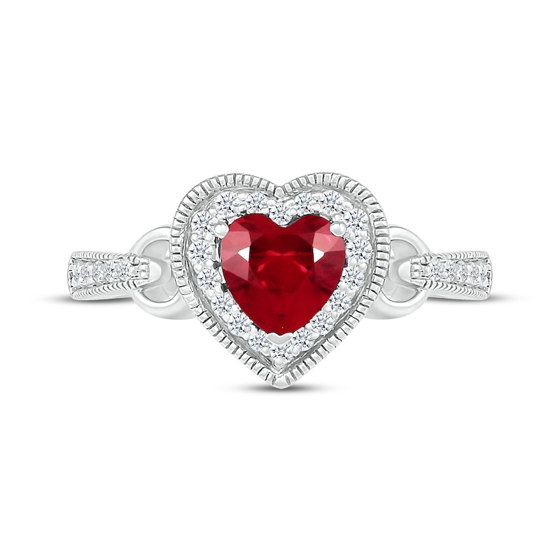 Main Image 4 of Heart-Shaped Lab-Created Ruby & White Lab-Created Sapphire Buckle Ring Sterling Silver