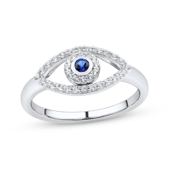 Blue & White Lab-Created Sapphire Evil Eye Ring Sterling Silver