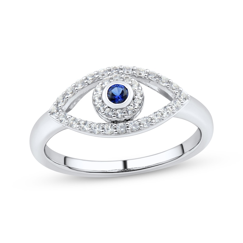 Main Image 1 of Blue & White Lab-Created Sapphire Evil Eye Ring Sterling Silver