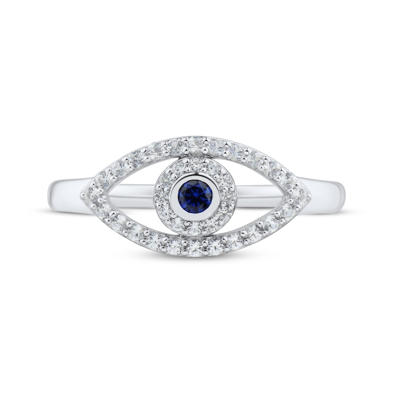 Main Image 3 of Blue & White Lab-Created Sapphire Evil Eye Ring Sterling Silver