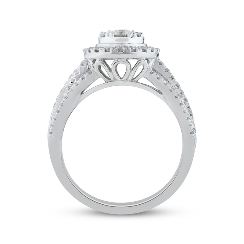 Multi-Diamond Center Oval Frame Engagement Ring 1 ct tw 10K White Gold