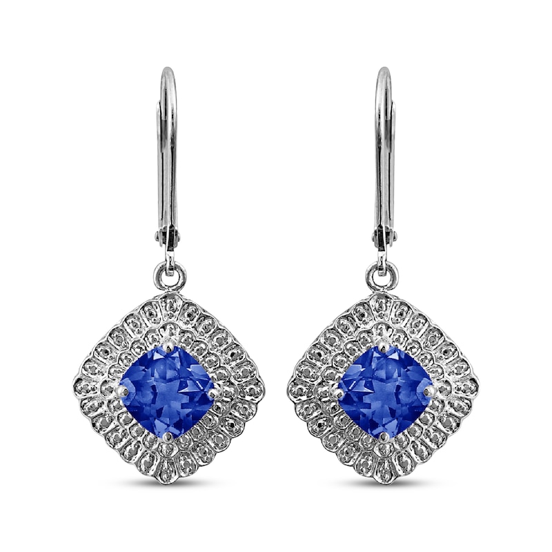 Cushion-Cut Blue Lab-Created Sapphire & Diamond Accent Dangle Earrings ...