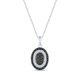 Black & White Diamond Oval Drop Necklace 1/10 ct tw Sterling Silver 18&quot;