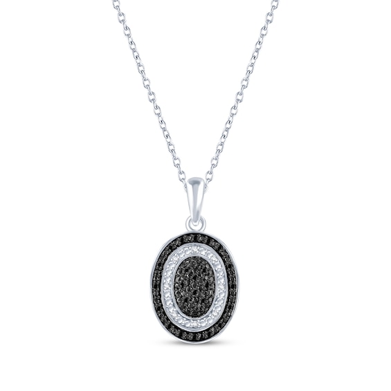 Black & White Diamond Oval Drop Necklace 1/10 ct tw Sterling Silver 18"