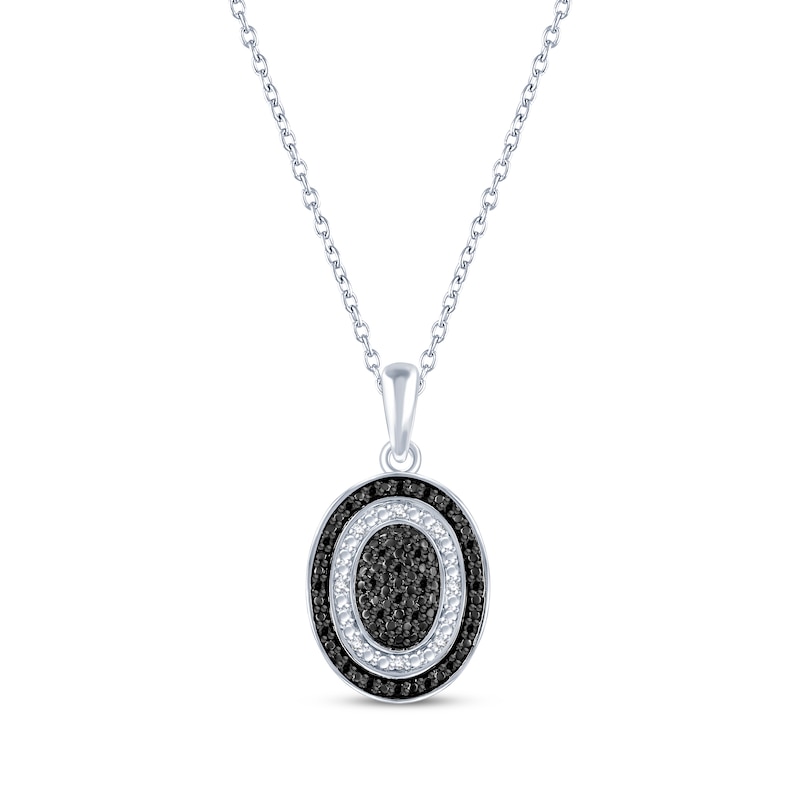 Main Image 1 of Black & White Diamond Oval Drop Necklace 1/10 ct tw Sterling Silver 18&quot;