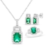 Thumbnail Image 1 of Emerald-Cut Lab-Created Emerald, Baguette & Round-Cut White Lab-Created Sapphire Gift Set Sterling Silver