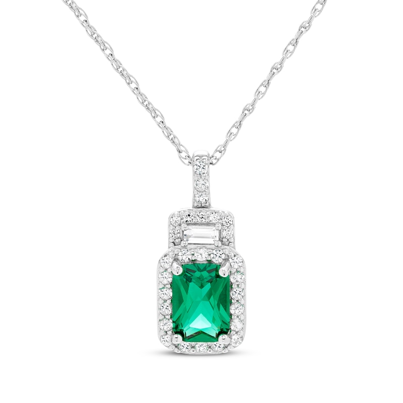 Main Image 2 of Emerald-Cut Lab-Created Emerald, Baguette & Round-Cut White Lab-Created Sapphire Gift Set Sterling Silver