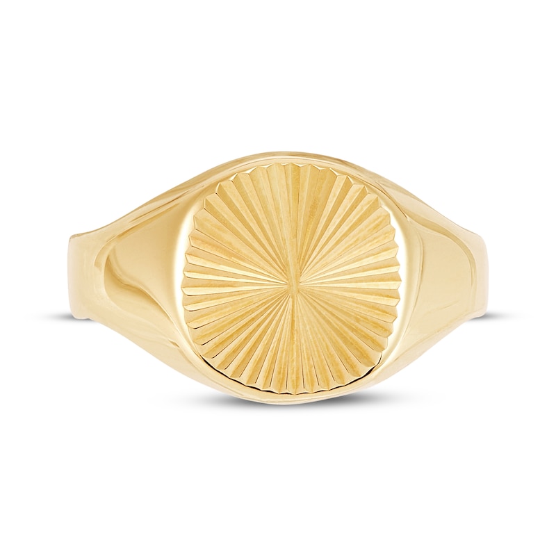 Main Image 3 of Men's Diamond-Cut Starburst Signet Ring 14K Yellow Gold