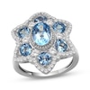 Thumbnail Image 1 of Oval-Cut Swiss Blue Topaz & White Lab-Created Sapphire Statement Ring Sterling Silver