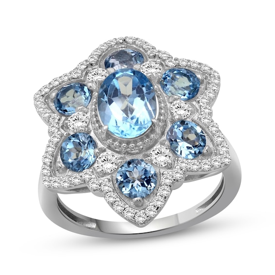 Oval-Cut Swiss Blue Topaz & White Lab-Created Sapphire Statement Ring Sterling Silver