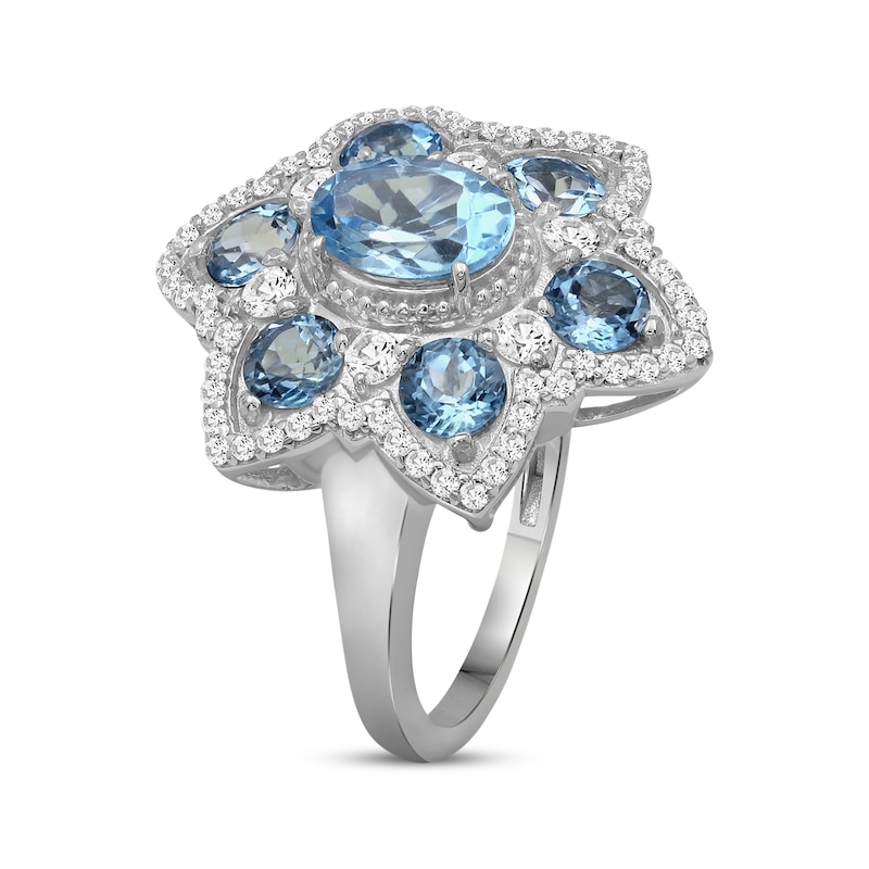 Main Image 2 of Oval-Cut Swiss Blue Topaz & White Lab-Created Sapphire Statement Ring Sterling Silver