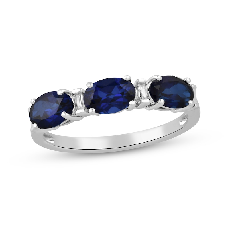 Main Image 1 of Oval-Cut Blue Lab-Created Sapphire & Diamond Accent Ring Sterling Silver