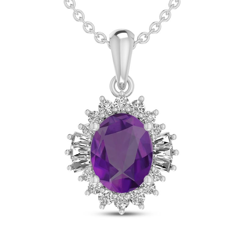 Main Image 1 of Oval-Cut Amethyst & White Lab-Created Sapphire Starburst Necklace Sterling Silver 18&quot;