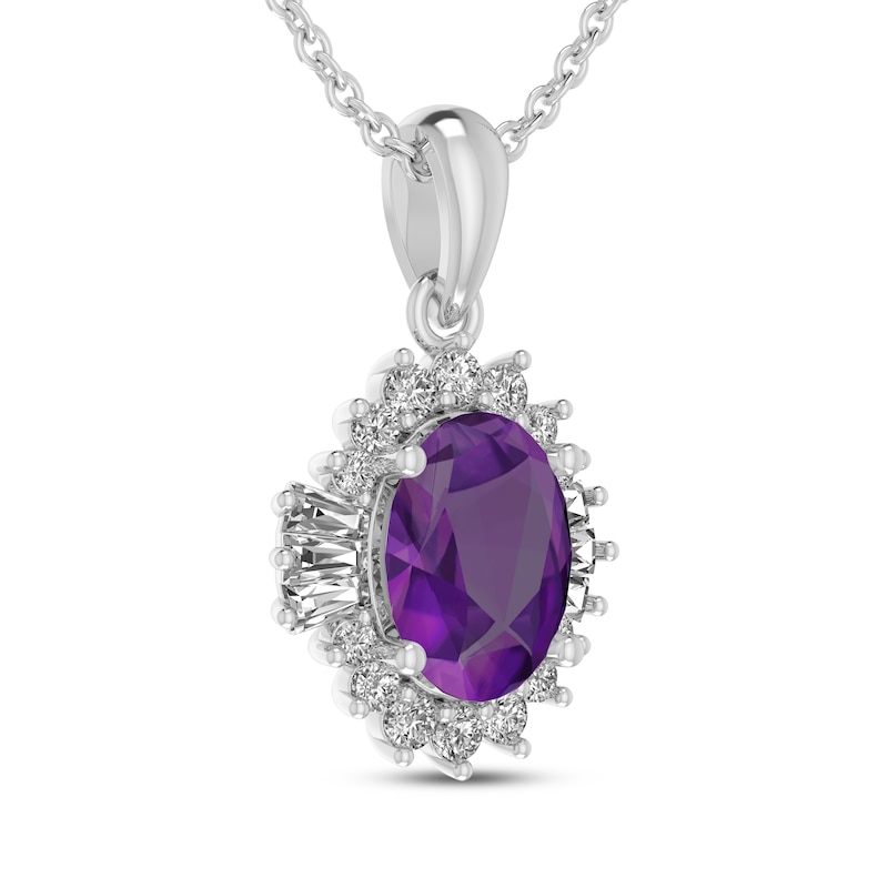 Main Image 2 of Oval-Cut Amethyst & White Lab-Created Sapphire Starburst Necklace Sterling Silver 18&quot;