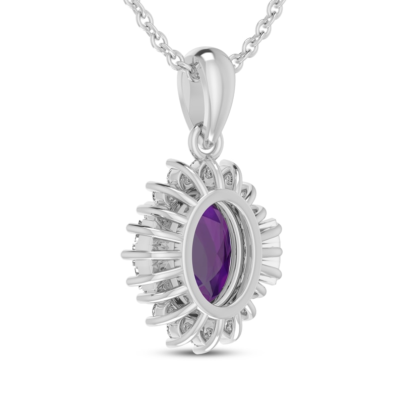 Main Image 3 of Oval-Cut Amethyst & White Lab-Created Sapphire Starburst Necklace Sterling Silver 18&quot;