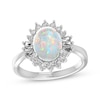 Thumbnail Image 1 of Oval-Cut Lab-Created Opal & White Lab-Created Sapphire Starburst Ring Sterling Silver