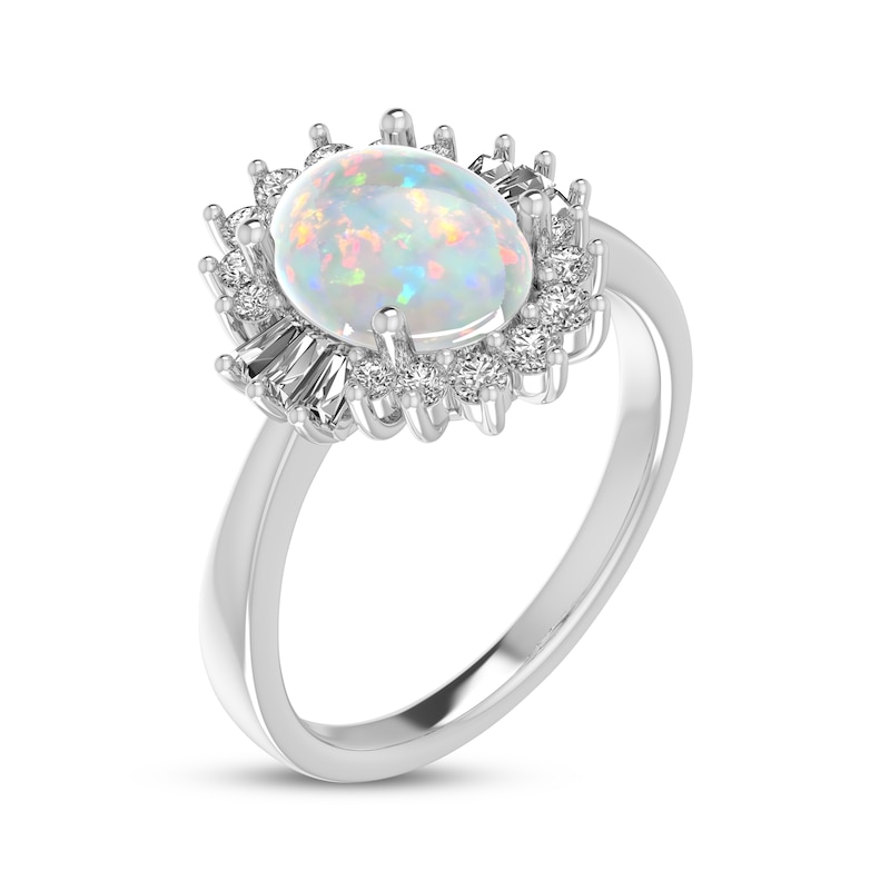 Main Image 2 of Oval-Cut Lab-Created Opal & White Lab-Created Sapphire Starburst Ring Sterling Silver