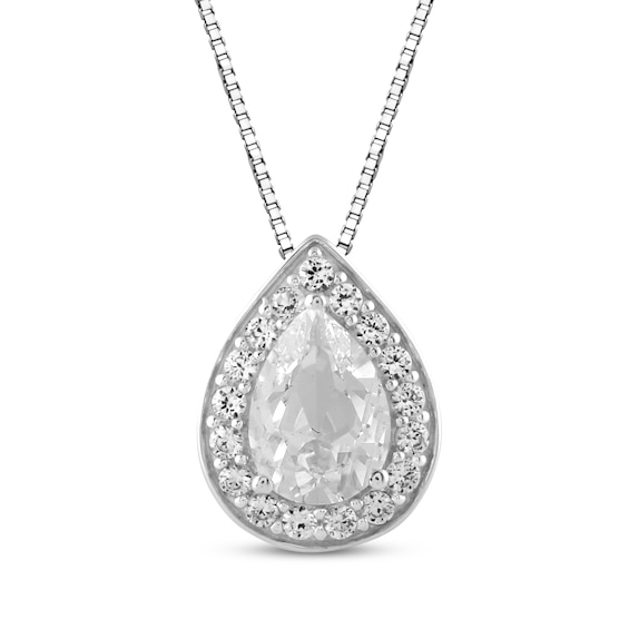 Pear-Shaped White Lab-Created Sapphire Halo Necklace Sterling Silver 18"