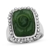 Thumbnail Image 1 of Cushion-Shaped Nephrite Jade Flower Ring Sterling Silver