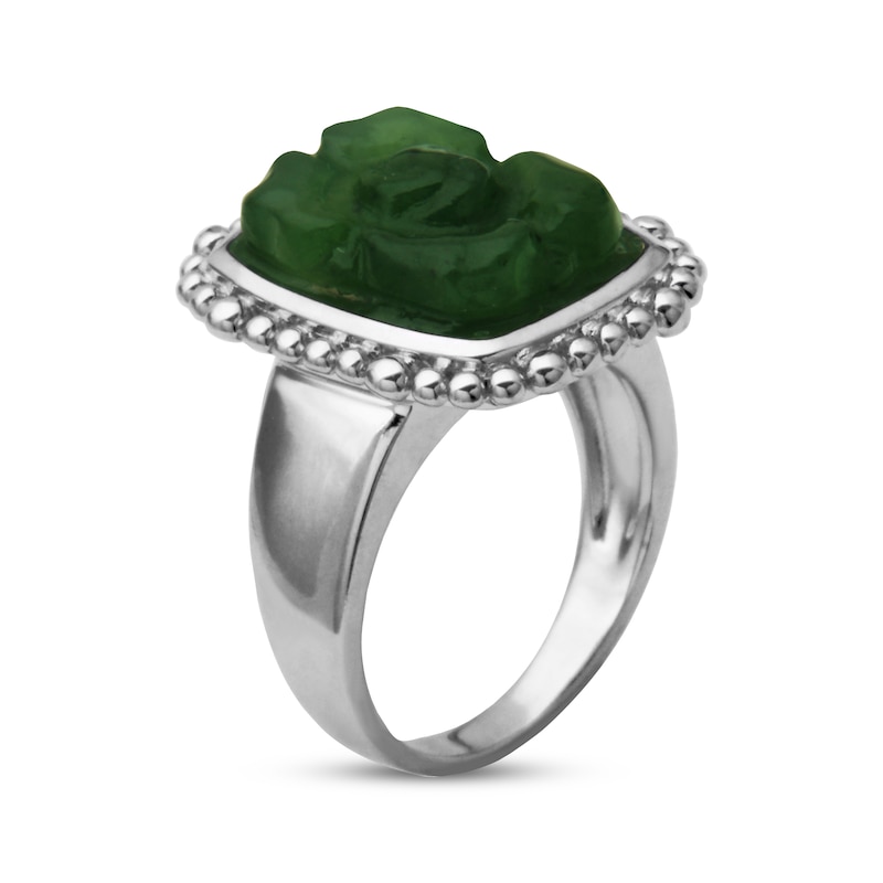 Main Image 2 of Cushion-Shaped Nephrite Jade Flower Ring Sterling Silver