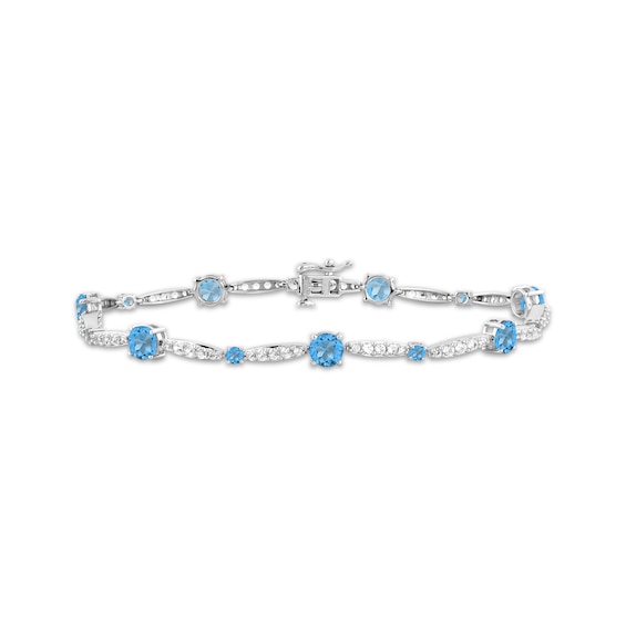 Swiss Blue Topaz & White Lab-Created Sapphire Link Bracelet Sterling Silver 7.5"