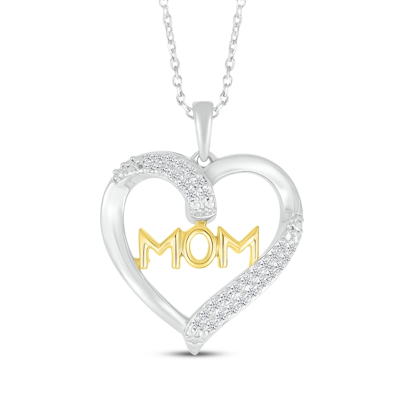 Diamond "Mom" Heart Necklace 1/6 ct tw Sterling Silver & 10K Yellow Gold 18"