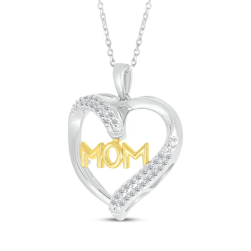 Diamond "Mom" Heart Necklace 1/6 ct tw Sterling Silver & 10K Yellow Gold 18"