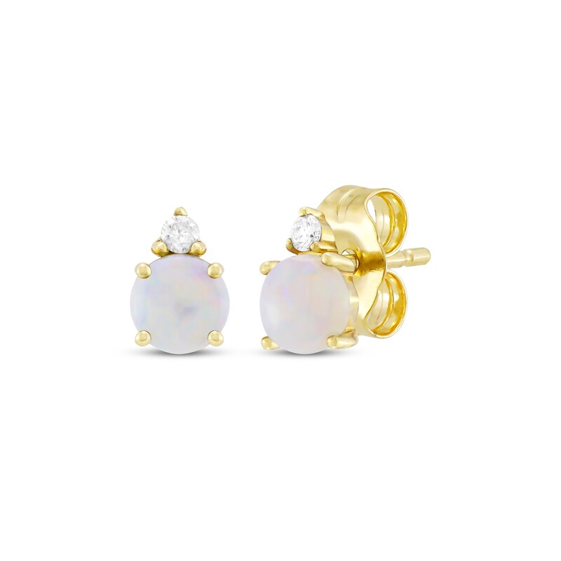 Main Image 1 of Natural Opal & Diamond Accent Stud Earrings 10K Yellow Gold