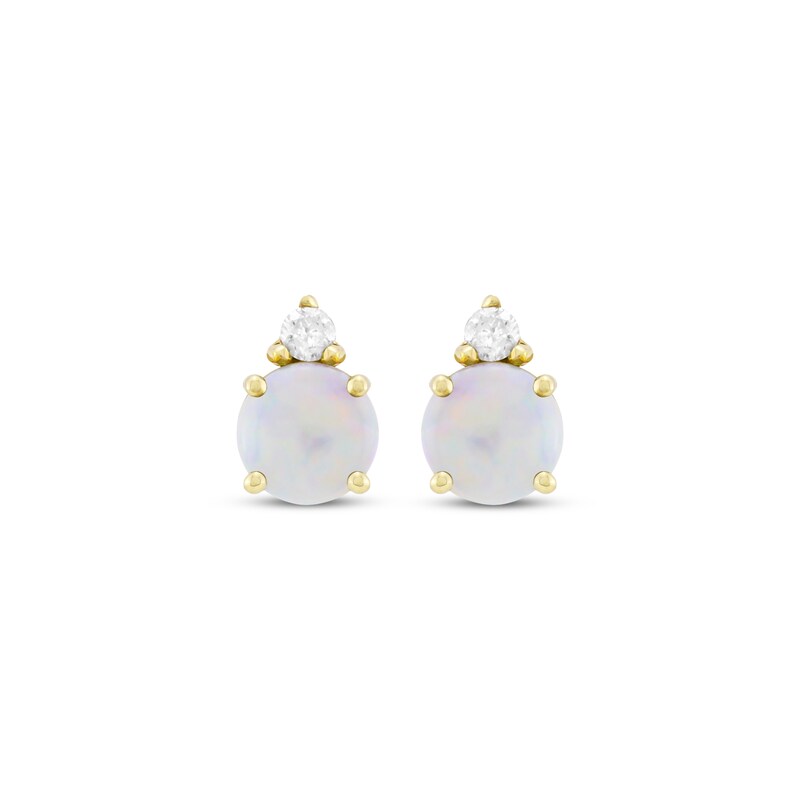 Main Image 2 of Natural Opal & Diamond Accent Stud Earrings 10K Yellow Gold