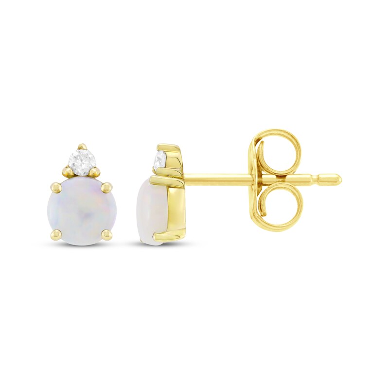 Main Image 3 of Natural Opal & Diamond Accent Stud Earrings 10K Yellow Gold