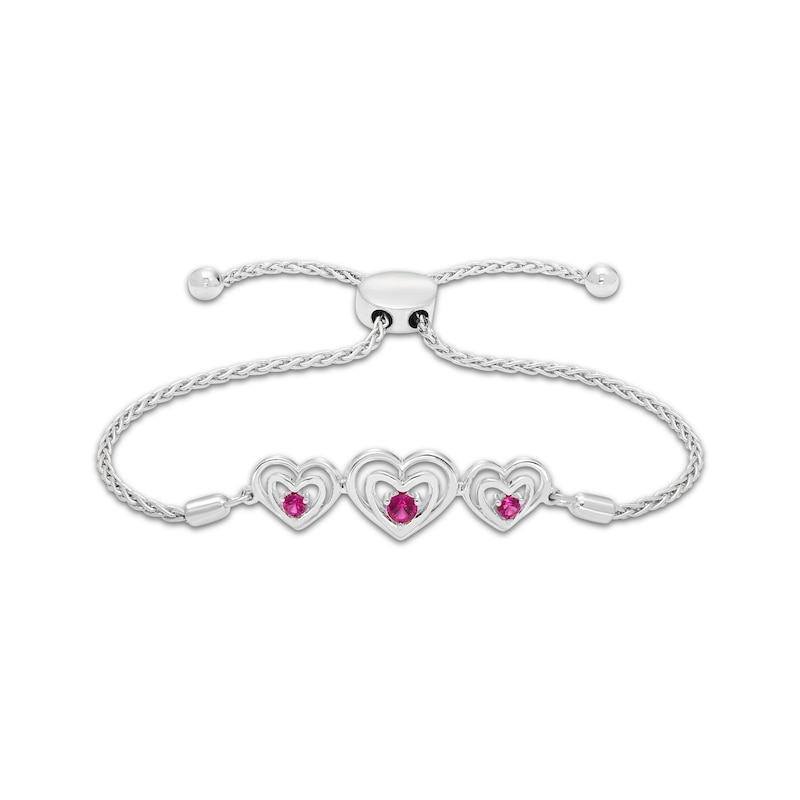 Believe in Love Lab-Created Ruby Heart Trio Bolo Bracelet Sterling Silver