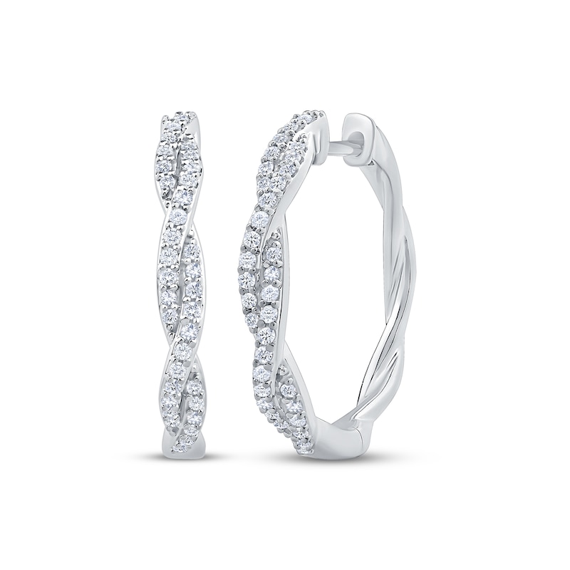 Main Image 1 of Diamond Twist Hoop Earrings 1/3 ct tw 10K White Gold