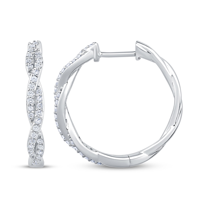 Main Image 3 of Diamond Twist Hoop Earrings 1/3 ct tw 10K White Gold