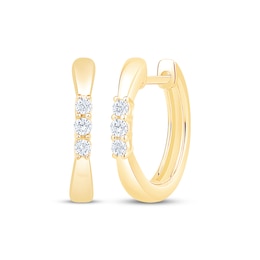 Diamond Three-Stone Pinched Hoop Earrings 1/10 ct tw 10K Yellow Gold